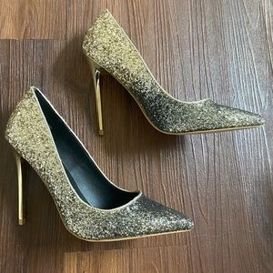 Gold black ombré gradient glitter heels pumps
